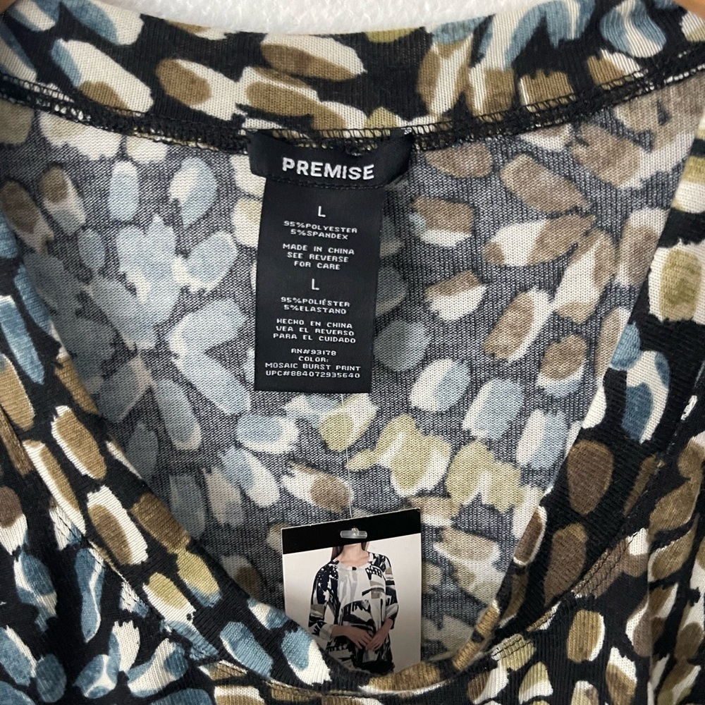 Premise Women's 3/4 Sleeve Tunic Top Green Detail Mosaic Detail Print - Picture 2 of 8